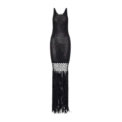 Kjoler^Philosophy di Lorenzo Serafini Polyester Kjole Frynset Halvtransparent Design Sort