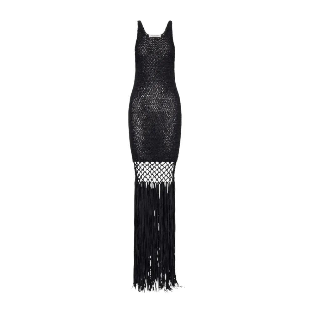 Kjoler^Philosophy di Lorenzo Serafini Polyester Kjole Frynset Halvtransparent Design Sort