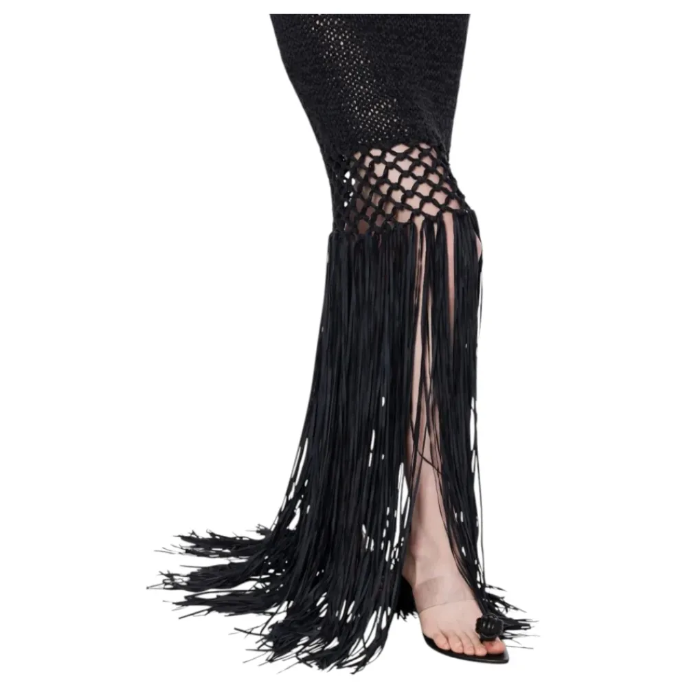 Kjoler^Philosophy di Lorenzo Serafini Polyester Kjole Frynset Halvtransparent Design Sort