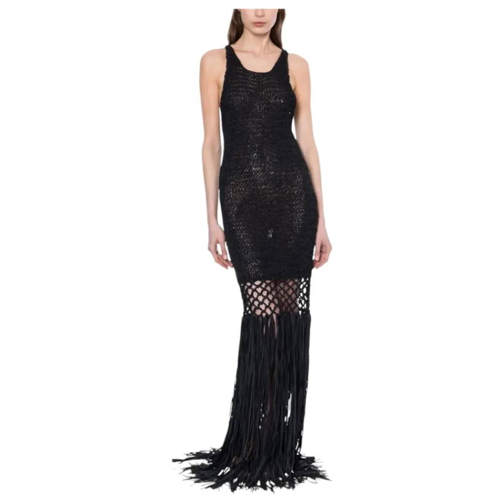 Kjoler^Philosophy di Lorenzo Serafini Polyester Kjole Frynset Halvtransparent Design Sort