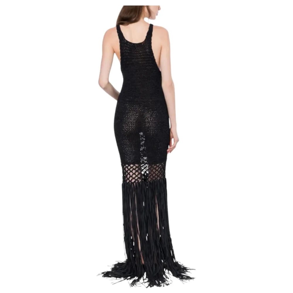 Kjoler^Philosophy di Lorenzo Serafini Polyester Kjole Frynset Halvtransparent Design Sort