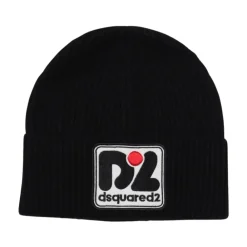 Huer & Kasketter<Dsquared2 Ribstrikket hue med logo-patch Sort