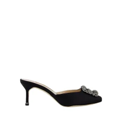 Stiletter^Manolo Blahnik Satin Juvel Muldyr Sort