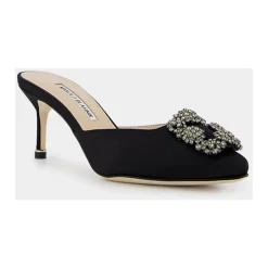 Stiletter^Manolo Blahnik Satin Juvel Muldyr Sort