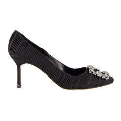 Pumps|Stiletter<Manolo Blahnik Satin Krystal Spænde Pumps Sort