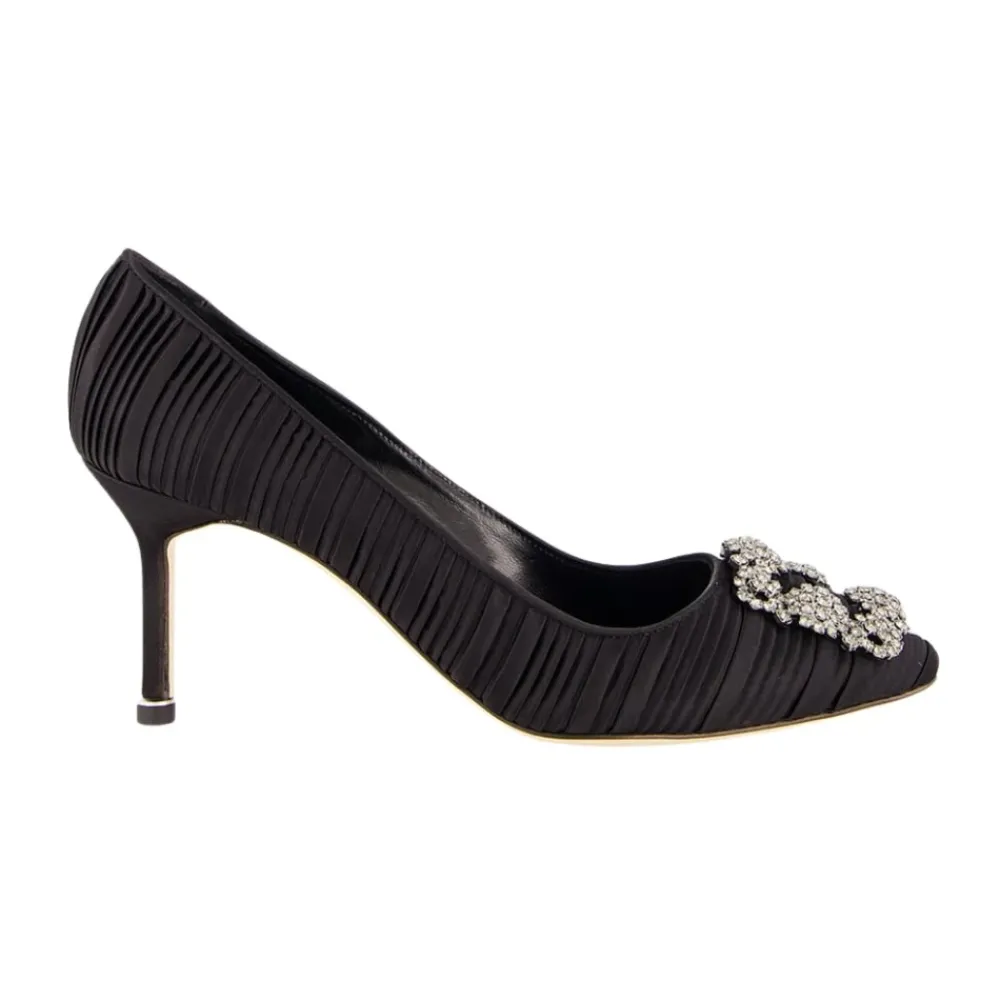 Pumps|Stiletter<Manolo Blahnik Satin Krystal Spænde Pumps Sort