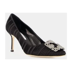 Pumps|Stiletter<Manolo Blahnik Satin Krystal Spænde Pumps Sort