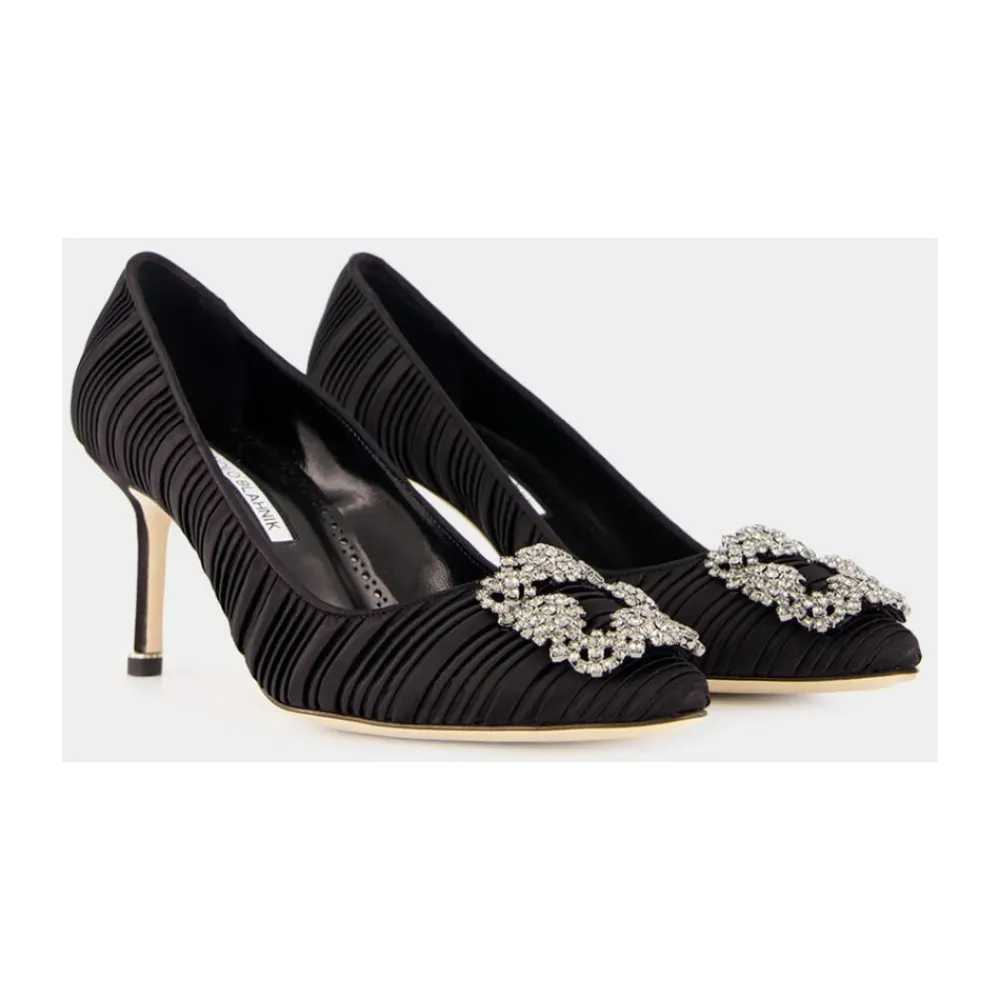 Pumps|Stiletter<Manolo Blahnik Satin Krystal Spænde Pumps Sort