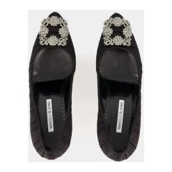 Pumps|Stiletter<Manolo Blahnik Satin Krystal Spænde Pumps Sort