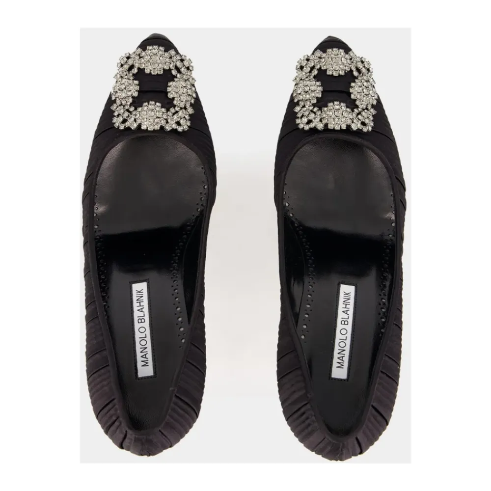 Pumps|Stiletter<Manolo Blahnik Satin Krystal Spænde Pumps Sort