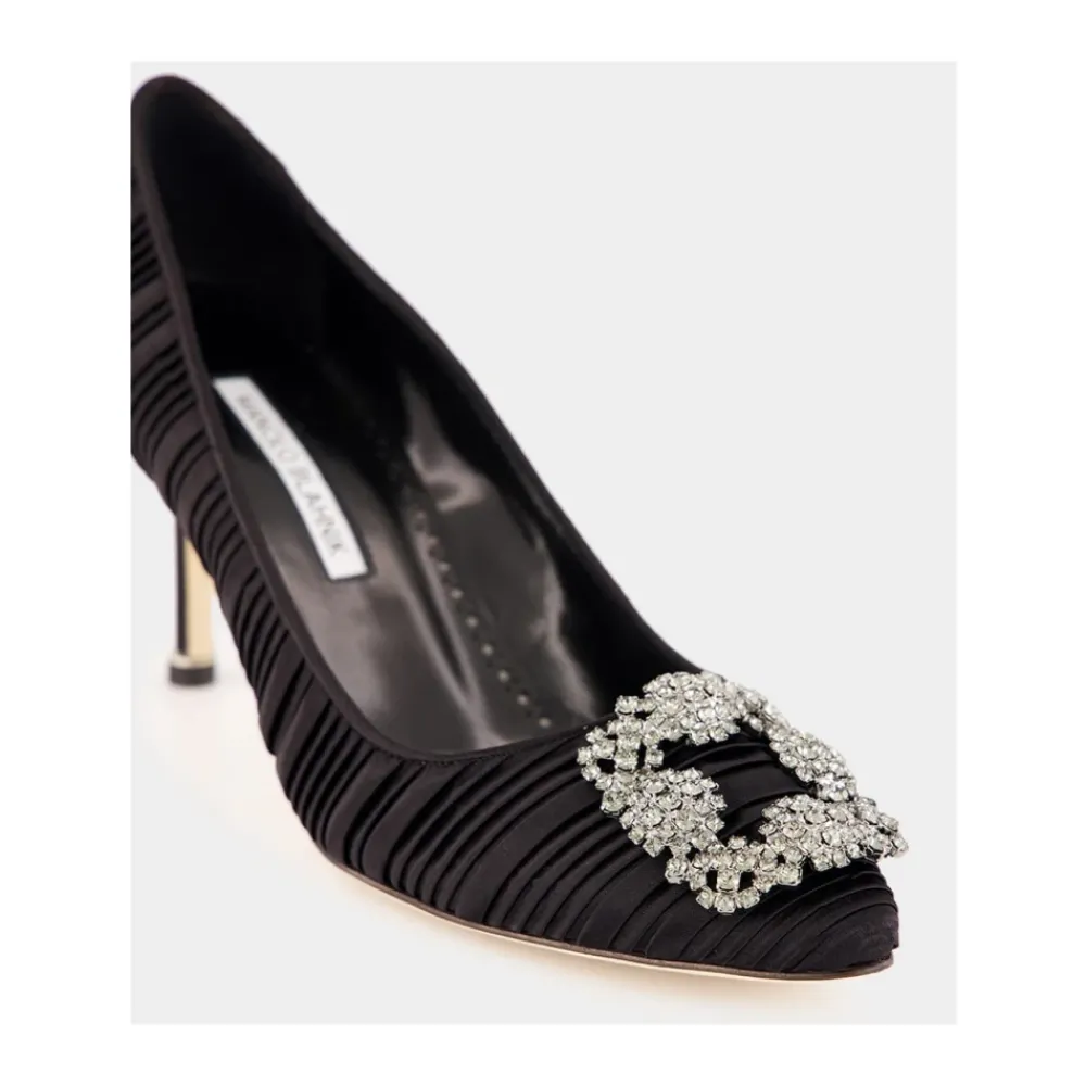 Pumps|Stiletter<Manolo Blahnik Satin Krystal Spænde Pumps Sort