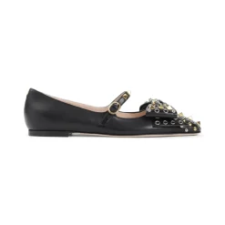 Ballerina Sko<Valentino Garavani e Læderballerinaer Elegant Stud Detaljering Sort