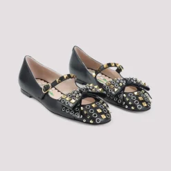 Ballerina Sko<Valentino Garavani e Læderballerinaer Elegant Stud Detaljering Sort
