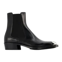 Chelsea Boots^Alexander McQueen /Sølv Læder Boxcar Støvler Sort
