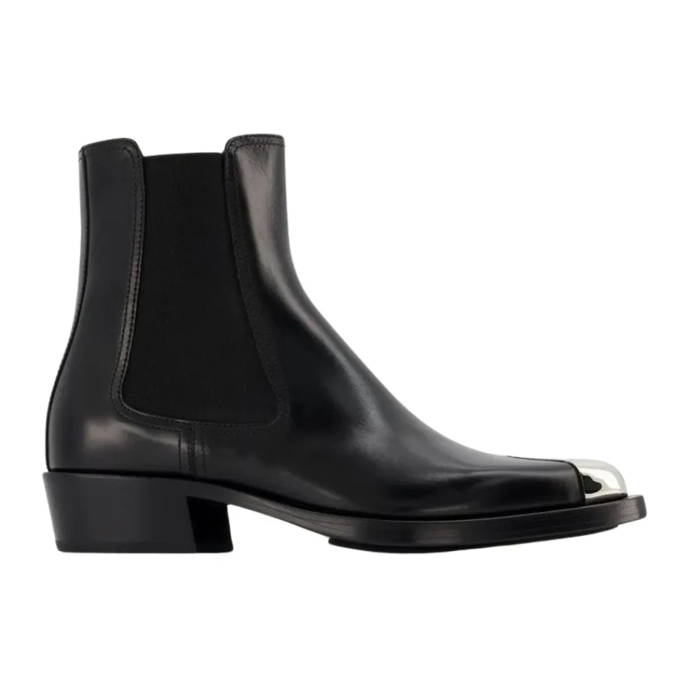 Chelsea Boots^Alexander McQueen /Sølv Læder Boxcar Støvler Sort