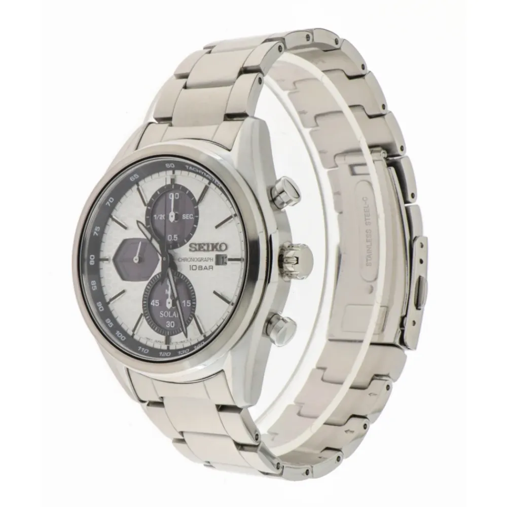 Ure^Seiko Sport Chronograph Quartz Solur Hvid