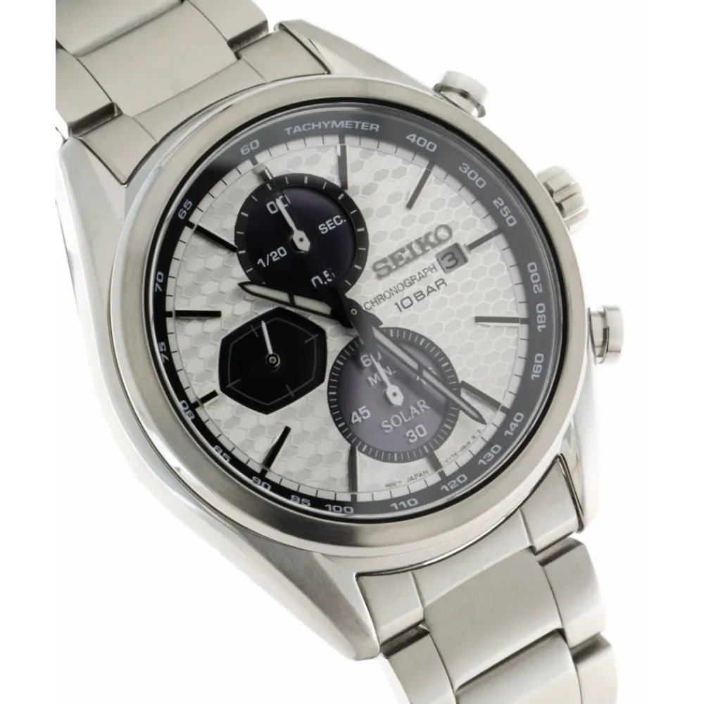 Ure^Seiko Sport Chronograph Quartz Solur Hvid