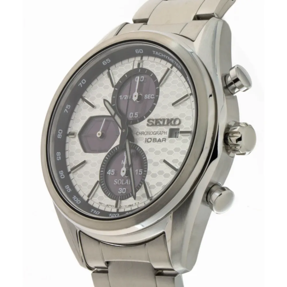 Ure^Seiko Sport Chronograph Quartz Solur Hvid