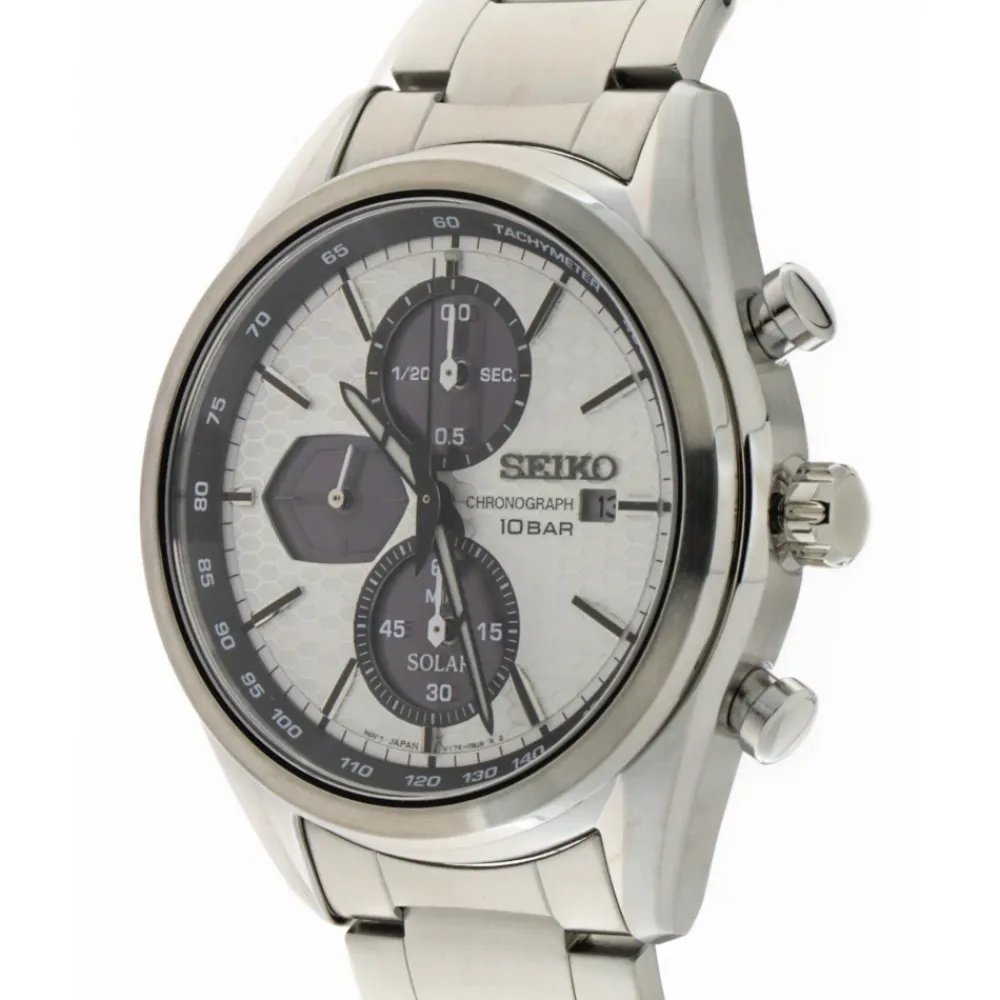 Ure^Seiko Sport Chronograph Quartz Solur Hvid