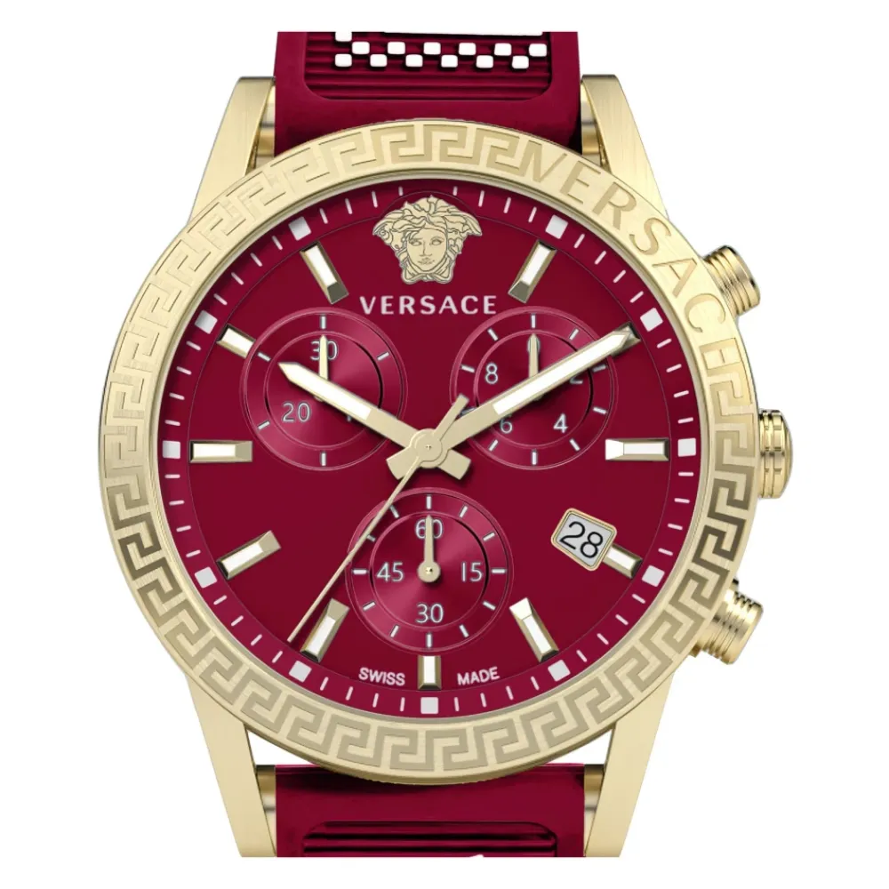 Ure<Versace Sport Tech Chronograph Gummirem Ur Rød