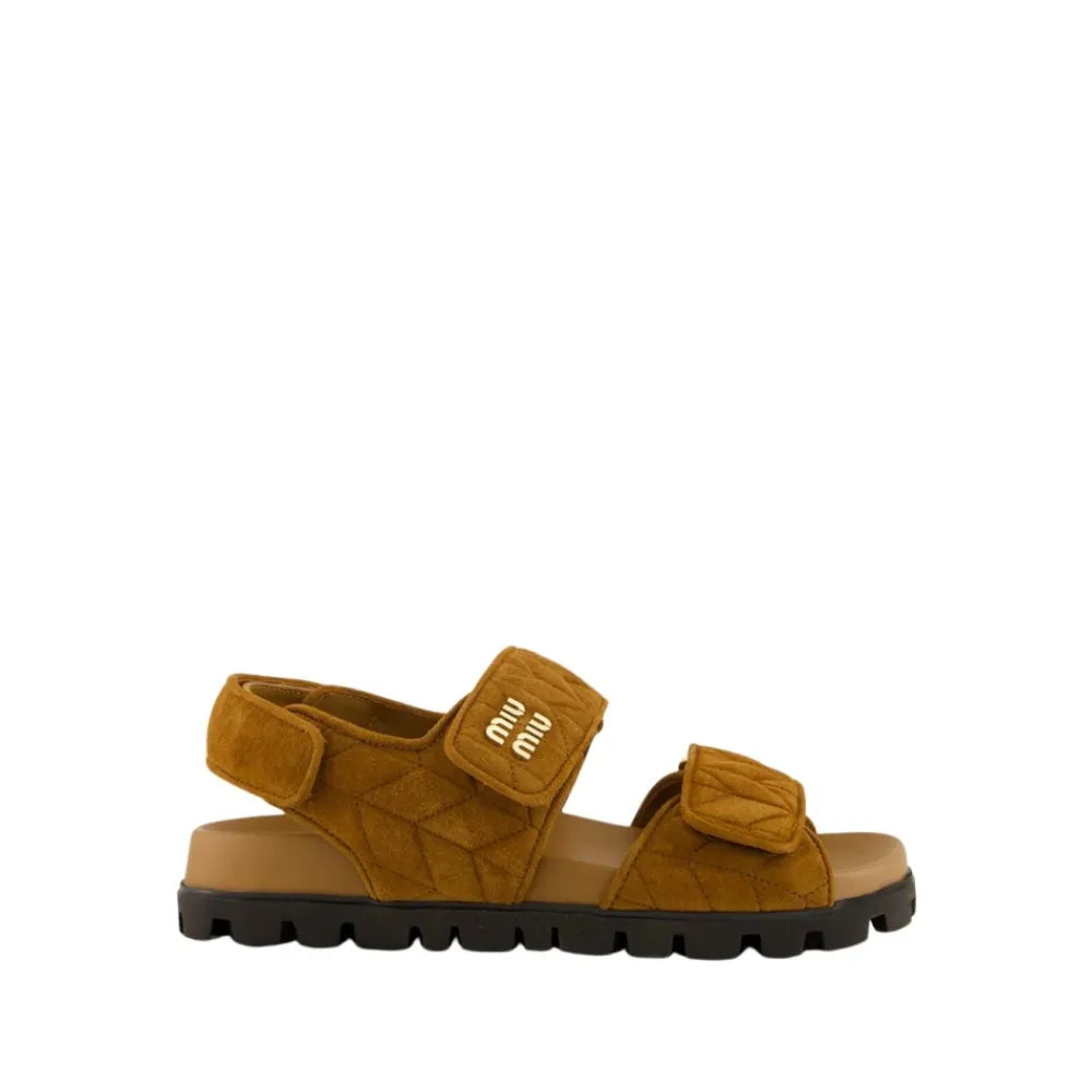 Sandaler^Miu Miu Sporty Matelassé Nappa Lædersandaler Brun