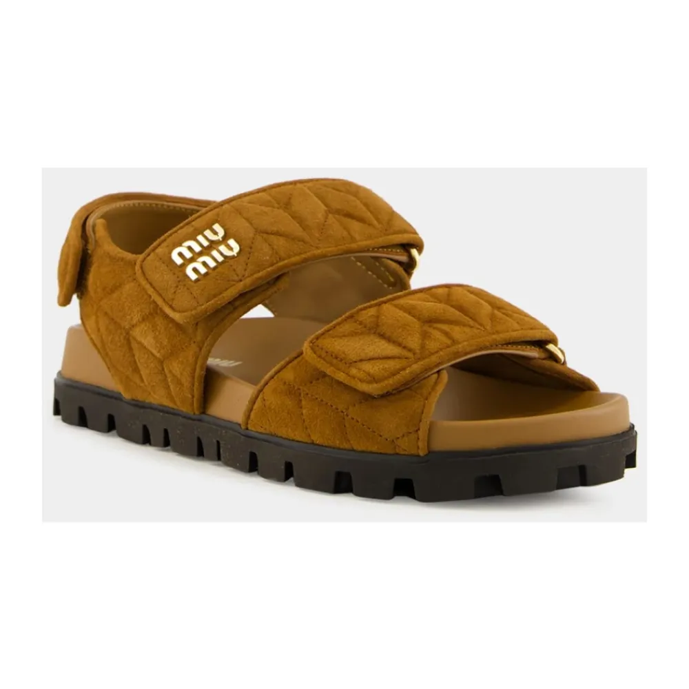 Sandaler^Miu Miu Sporty Matelassé Nappa Lædersandaler Brun
