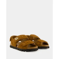 Sandaler^Miu Miu Sporty Matelassé Nappa Lædersandaler Brun