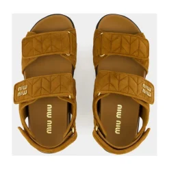 Sandaler^Miu Miu Sporty Matelassé Nappa Lædersandaler Brun