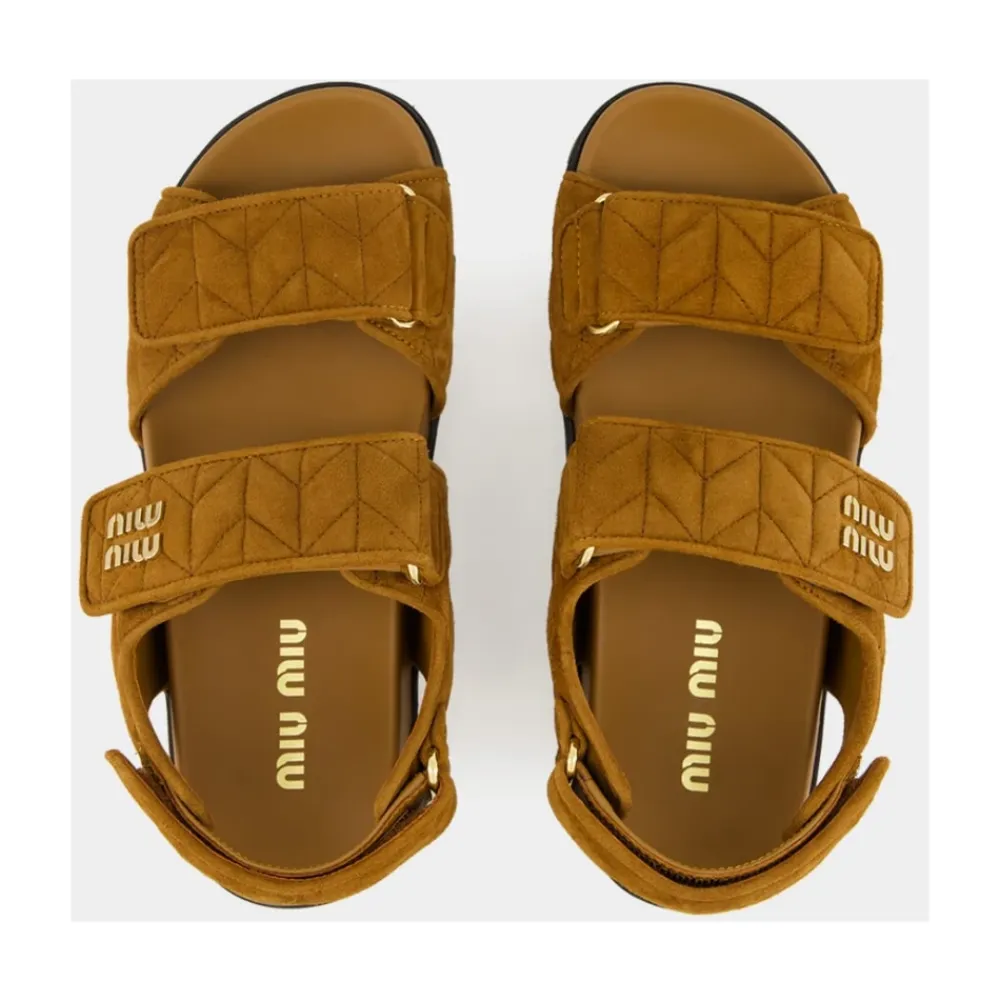 Sandaler^Miu Miu Sporty Matelassé Nappa Lædersandaler Brun
