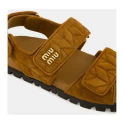 Sandaler^Miu Miu Sporty Matelassé Nappa Lædersandaler Brun
