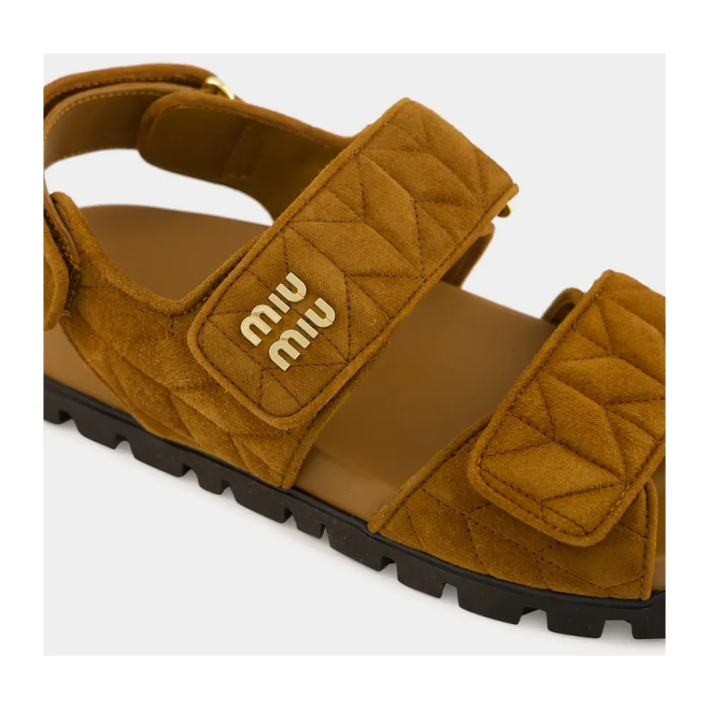 Sandaler^Miu Miu Sporty Matelassé Nappa Lædersandaler Brun