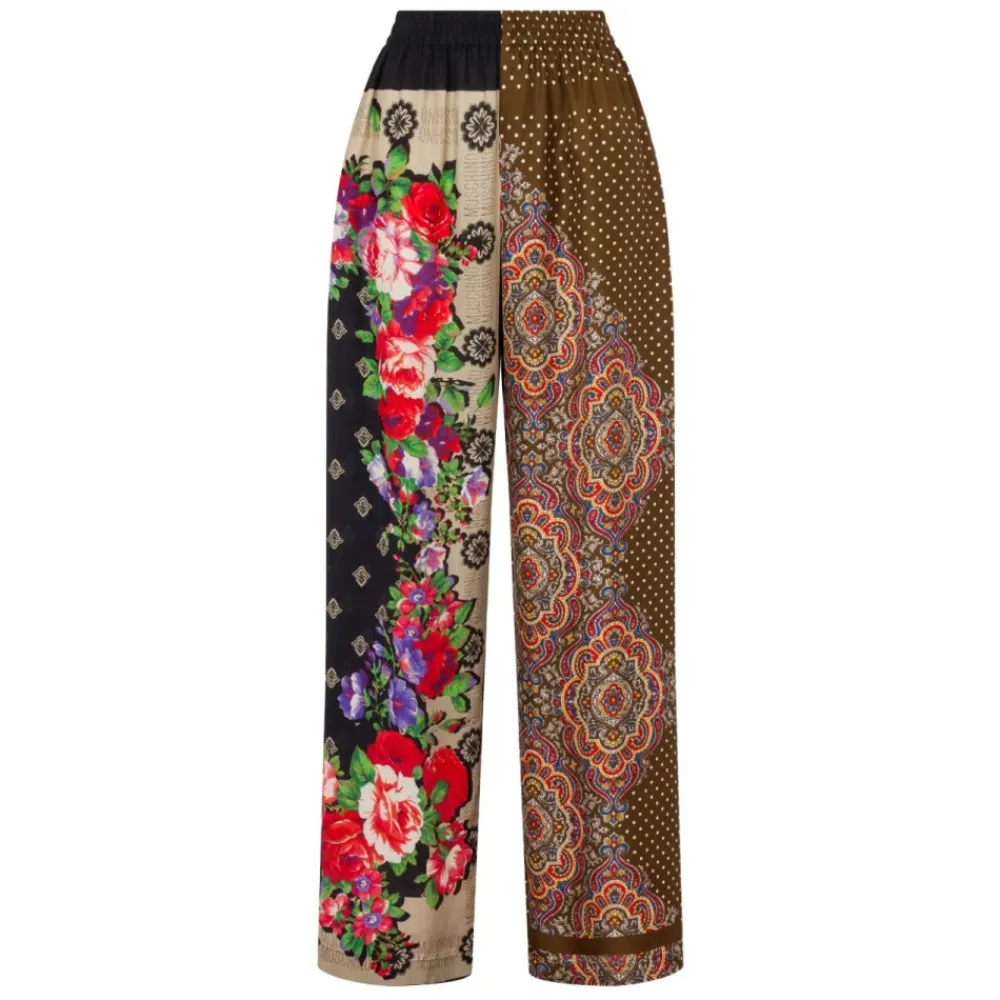 Bukser<Moschino Stampa Piazzata Mix Foulard Wide Trousers Multifarvet