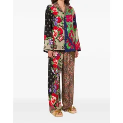 Bukser<Moschino Stampa Piazzata Mix Foulard Wide Trousers Multifarvet