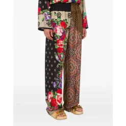 Bukser<Moschino Stampa Piazzata Mix Foulard Wide Trousers Multifarvet