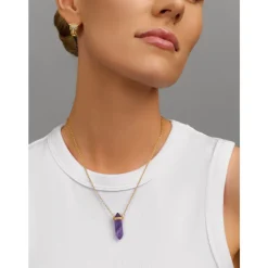 Smykker^Nialaya Sterling Silver Amethyst Crystal Necklace with Engraved Evil Eye Detail Gul