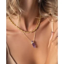 Smykker^Nialaya Sterling Silver Amethyst Crystal Necklace with Engraved Evil Eye Detail Gul