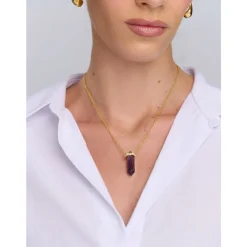 Smykker^Nialaya Sterling Silver Amethyst Crystal Necklace with Engraved Evil Eye Detail Gul