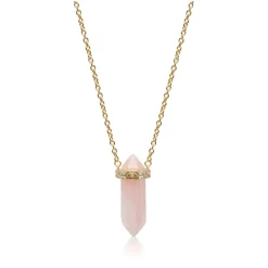 Smykker^Nialaya Sterling Silver Rose Quartz Crystal Necklace with Engraved Evil Eye Detail Gul