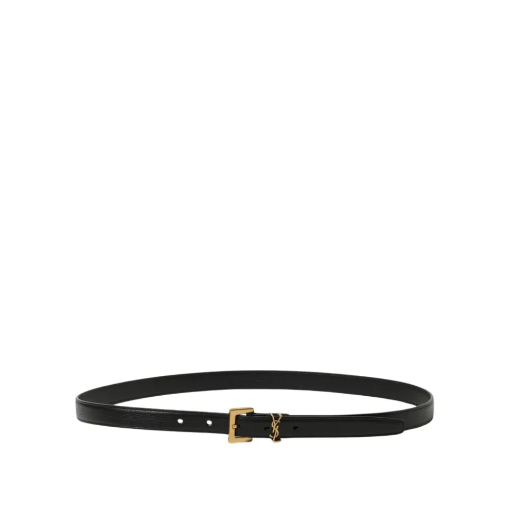 Bælter<Saint Laurent Stilfuldt læderbælte med metal spænde Sort