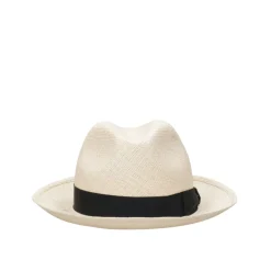 Huer, Kasketter & Hatte<Borsalino Strå Panama Hat med Kontrasterende Hovedbånd Beige