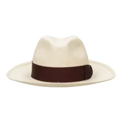Huer, Kasketter & Hatte<Borsalino Strå Panama Hat med Kontrasterende Hovedbånd Beige