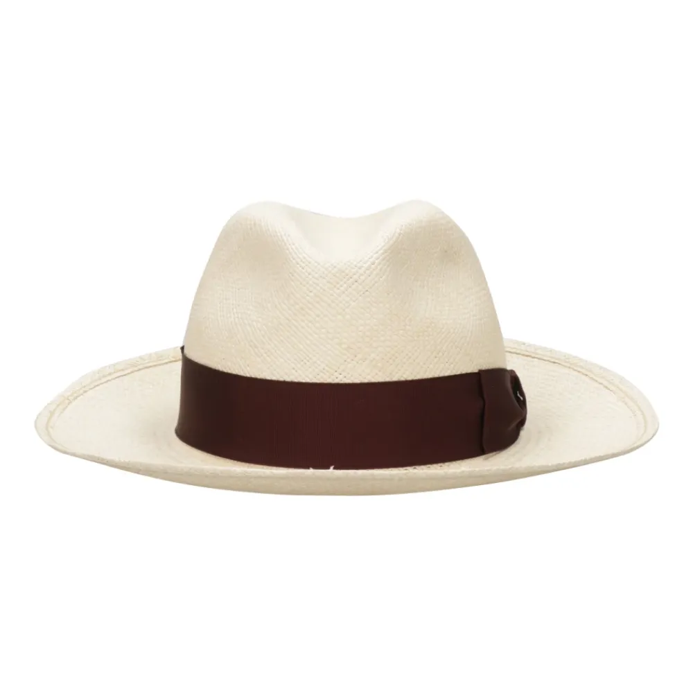 Huer, Kasketter & Hatte<Borsalino Strå Panama Hat med Kontrasterende Hovedbånd Beige