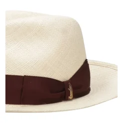 Huer, Kasketter & Hatte<Borsalino Strå Panama Hat med Kontrasterende Hovedbånd Beige