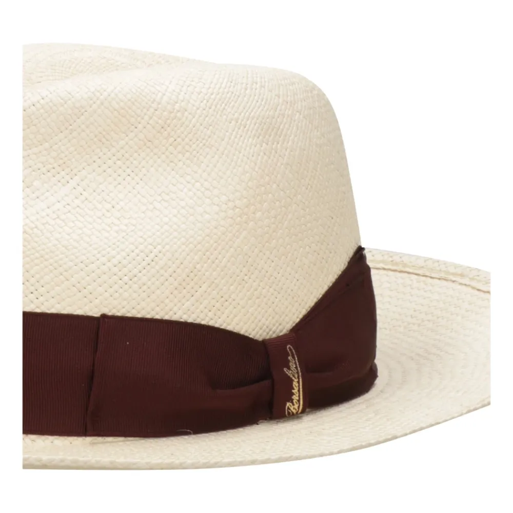 Huer, Kasketter & Hatte<Borsalino Strå Panama Hat med Kontrasterende Hovedbånd Beige