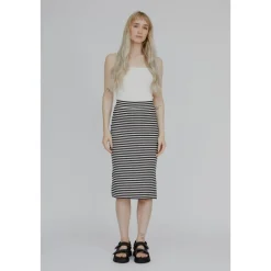 Nederdele^Basic Apparel Stribet Rib Nederdel - Whisper White / Black Sort