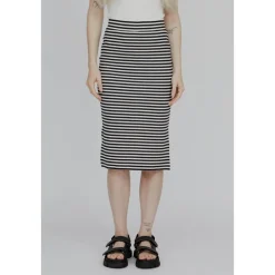 Nederdele^Basic Apparel Stribet Rib Nederdel - Whisper White / Black Sort