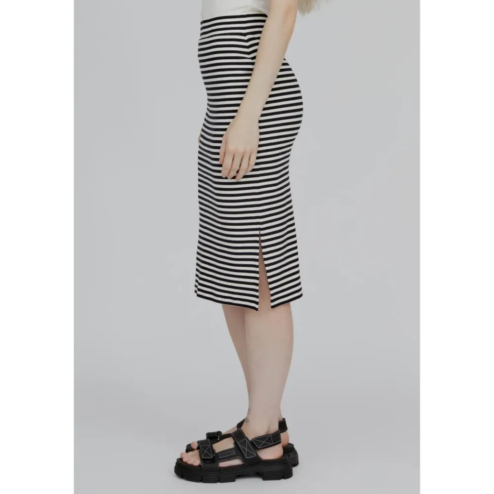 Nederdele^Basic Apparel Stribet Rib Nederdel - Whisper White / Black Sort