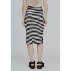 Nederdele^Basic Apparel Stribet Rib Nederdel - Whisper White / Black Sort