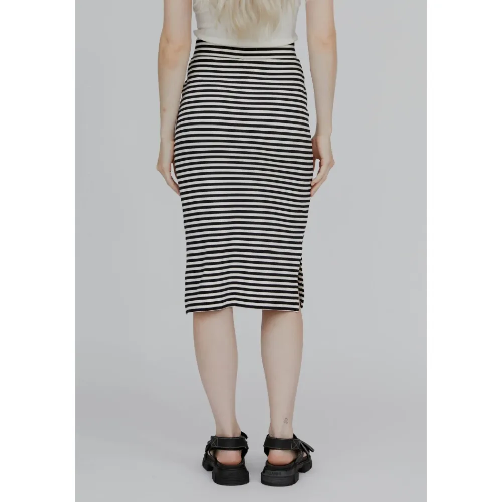 Nederdele^Basic Apparel Stribet Rib Nederdel - Whisper White / Black Sort