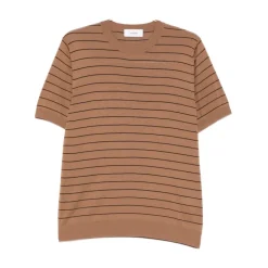 Strik^Lardini Stribet T-shirt i strik med rund hals Brun